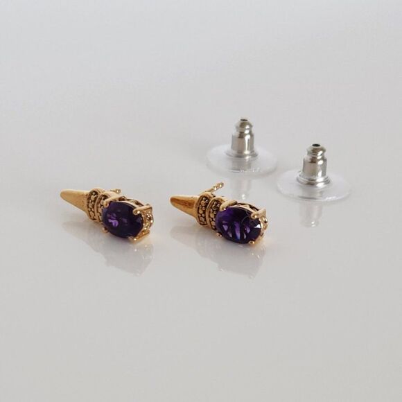 Amethyst Earrings 14K Gold Plated - Picture 11 of 11